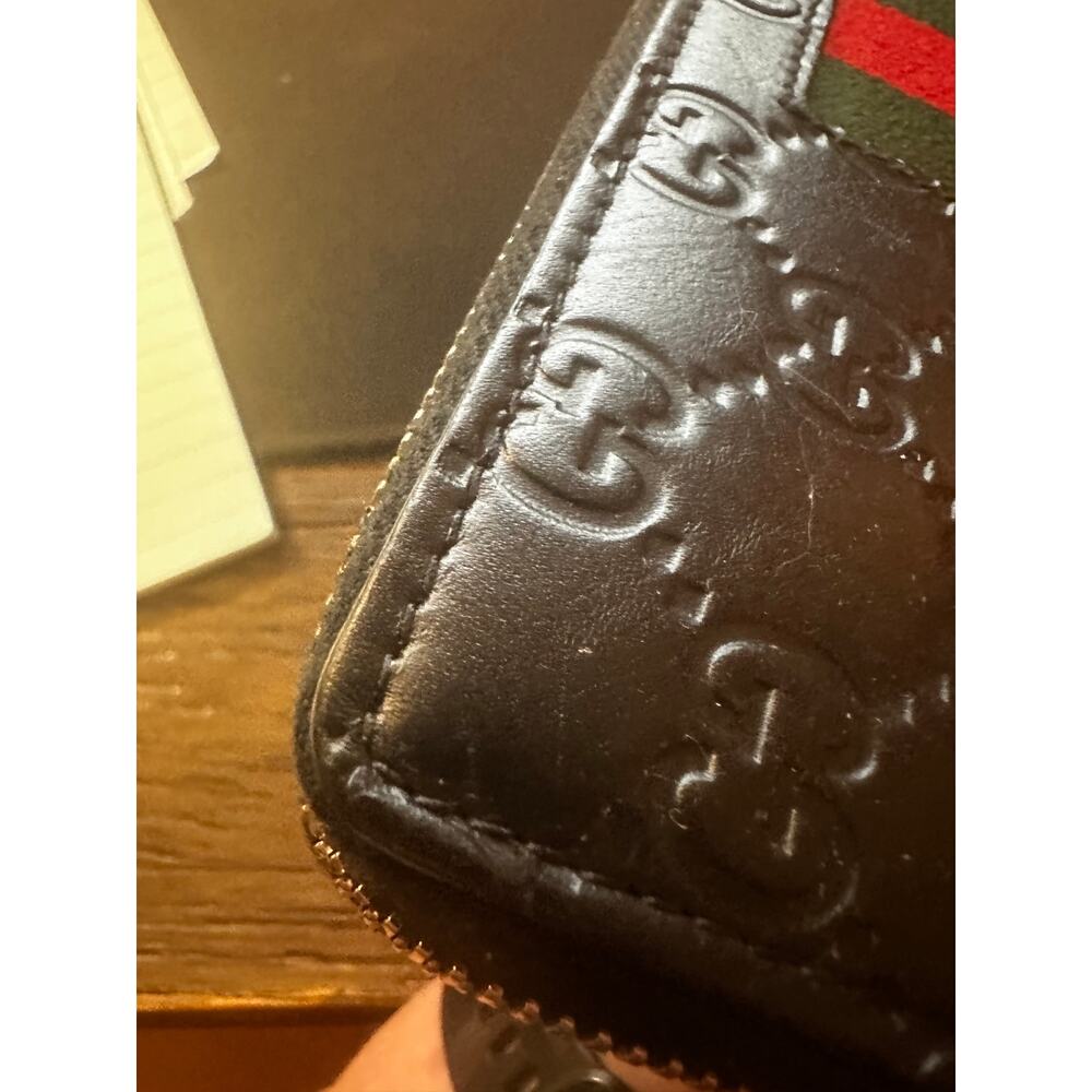 GUCCI BLACK GUCCISSIMA LEATHER WEB ZIP AROUND LONG WALLET - Picture 12 of 12